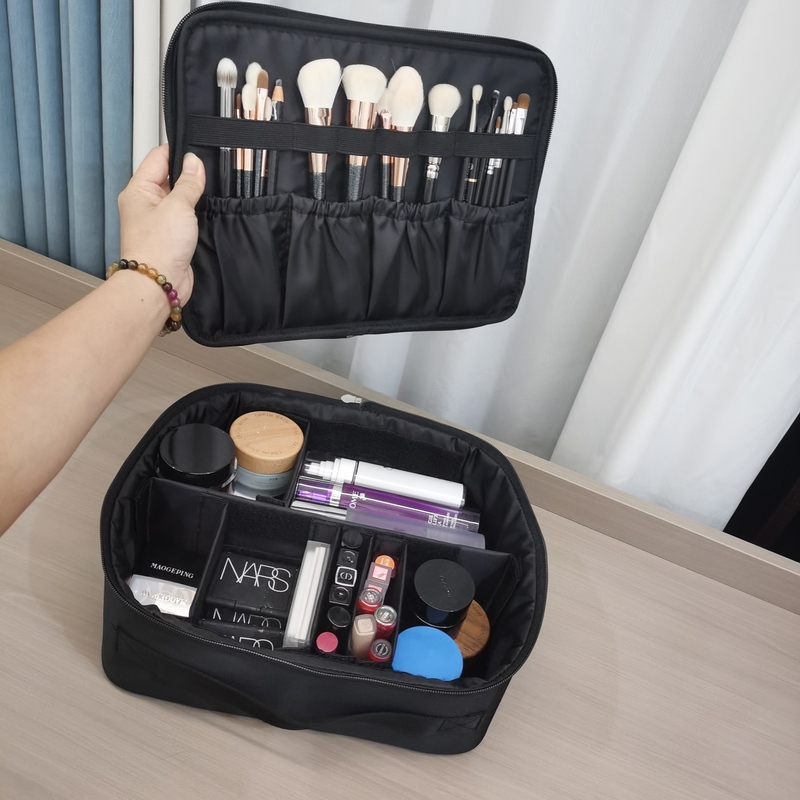 Fuyadi Cosmetic Bag with Separate Lid, Foundation Cosmetics Storage Bag, Large Capacity Eyeshadow Bag Inside the Case Fuyadi Cosmetic Bag with Separate Lid, Foundation Cosmetics Storage Bag, Large Capacity Eyeshadow Bag Inside the Case