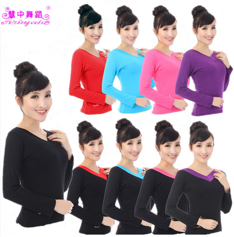 Square dance clothing new top V-neck long-sleeved large size dance gymnastics clothing square aerobics dance clothing spring and summer models