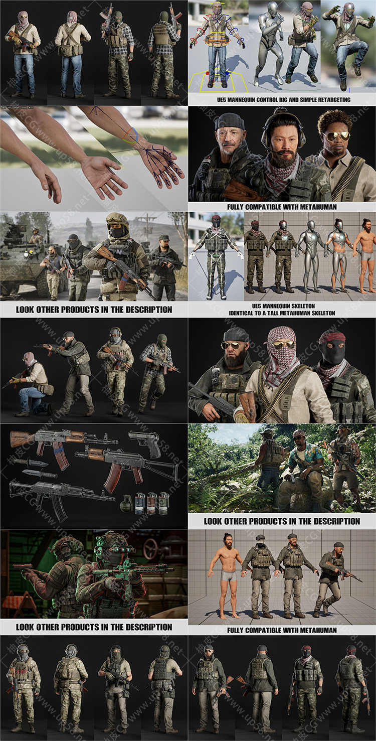 Unreal Engine游戏开发中东军事人物即用型模型素材包+中文字幕视频教程