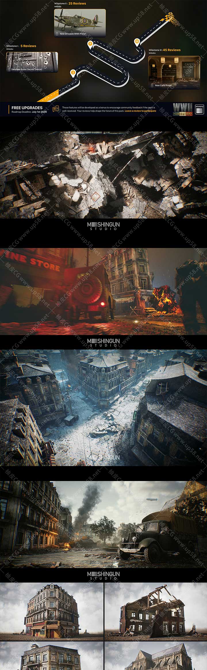 Unreal Engine制作高质量影视游戏二战主题战争环境资产包WWII Liberation