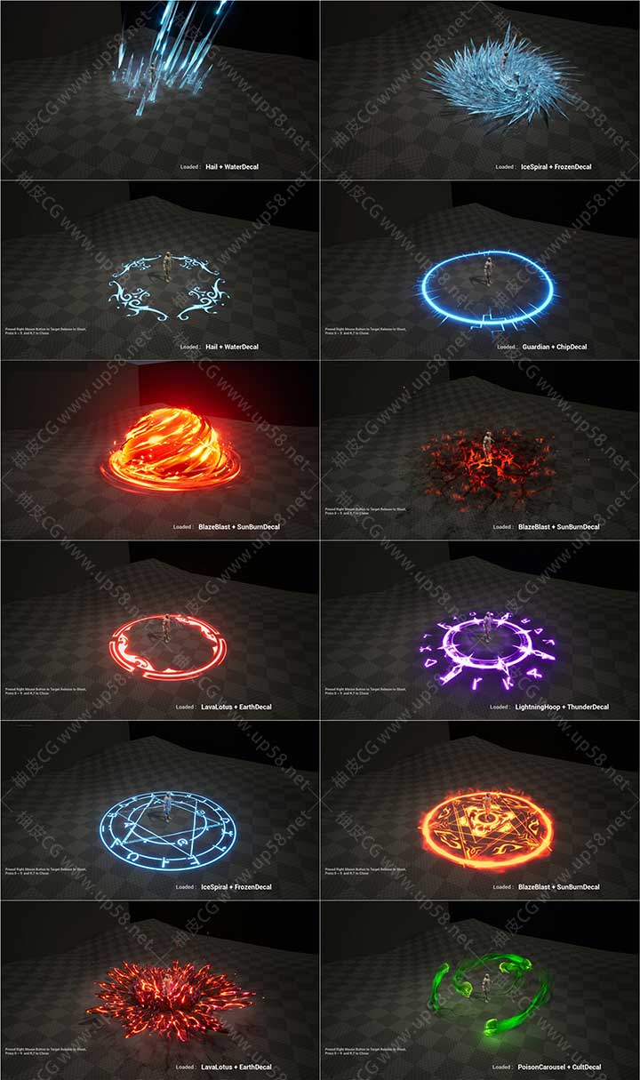 Unreal Engine范围技能与魔法贴花的高质量特效包AOE and Spell Decal VFX