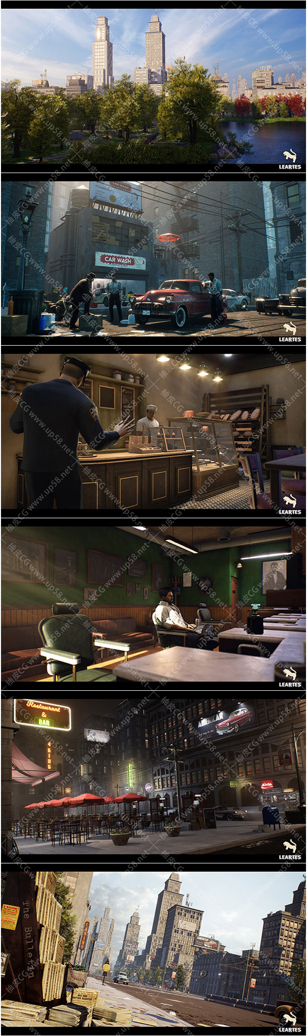 虚幻引擎Unreal Engine 1950年代纽约市环境 Megapack（带内饰和人物的模块化）环境包UE资产