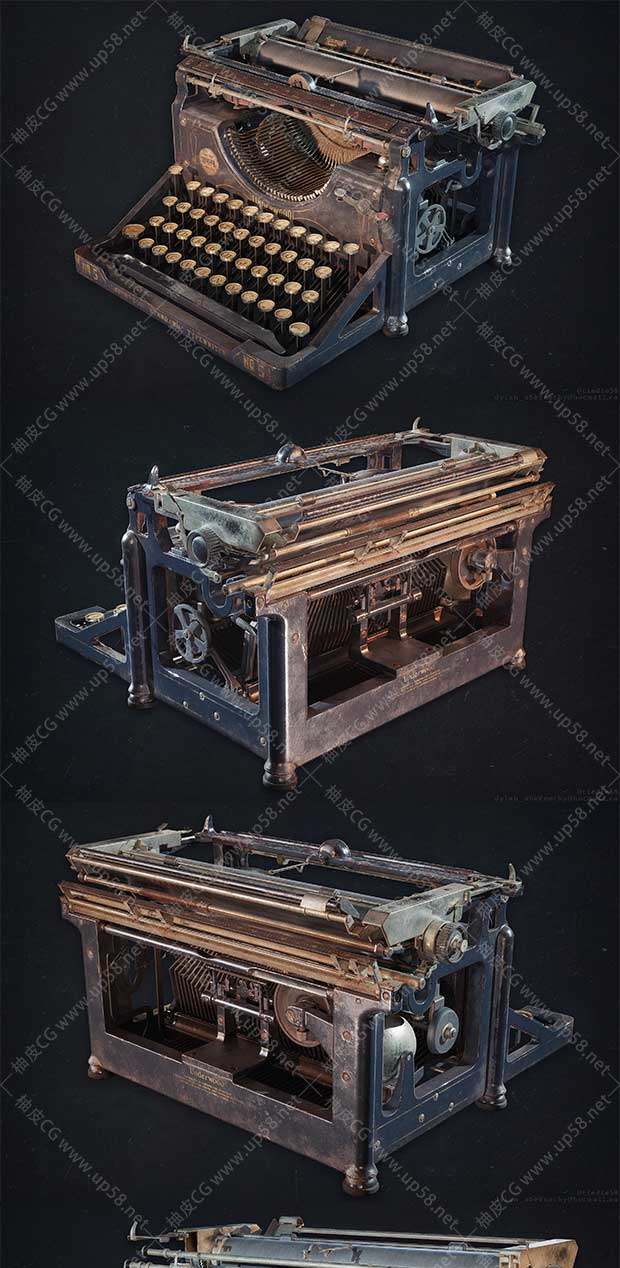 Maya / ZBrush创建游戏风格复古打字机复杂硬表面3D模型实时渲染视频教程