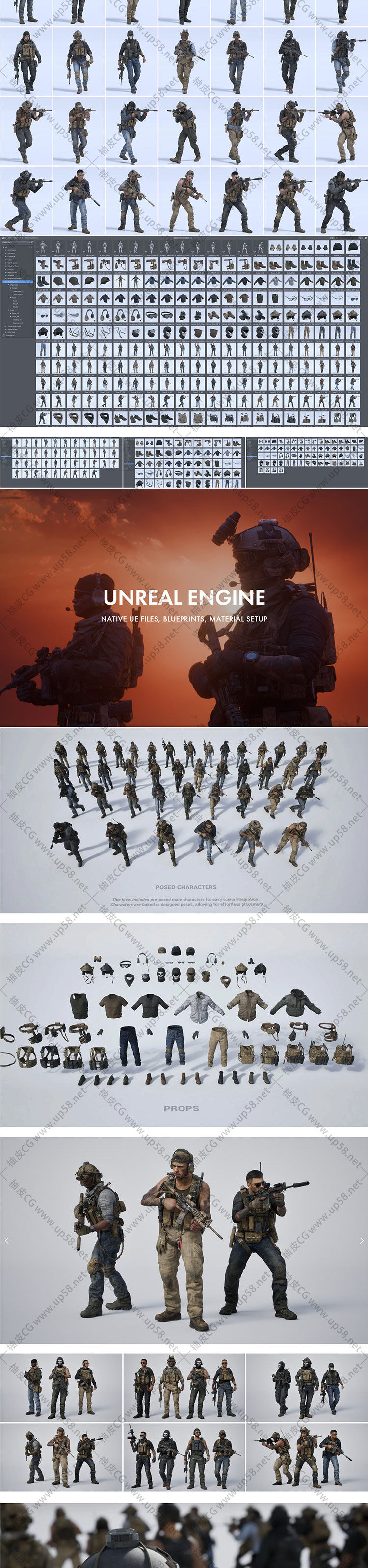 Blender | UE战斗单位战斗角色模块化设计与定制精细3D模型库