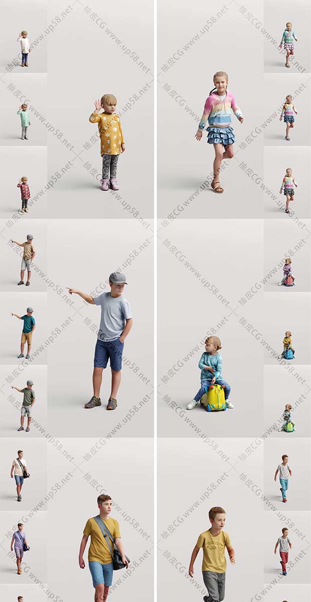 3DSMAX / C4D / Rhino跑步走路玩耍儿童精细3D模型
