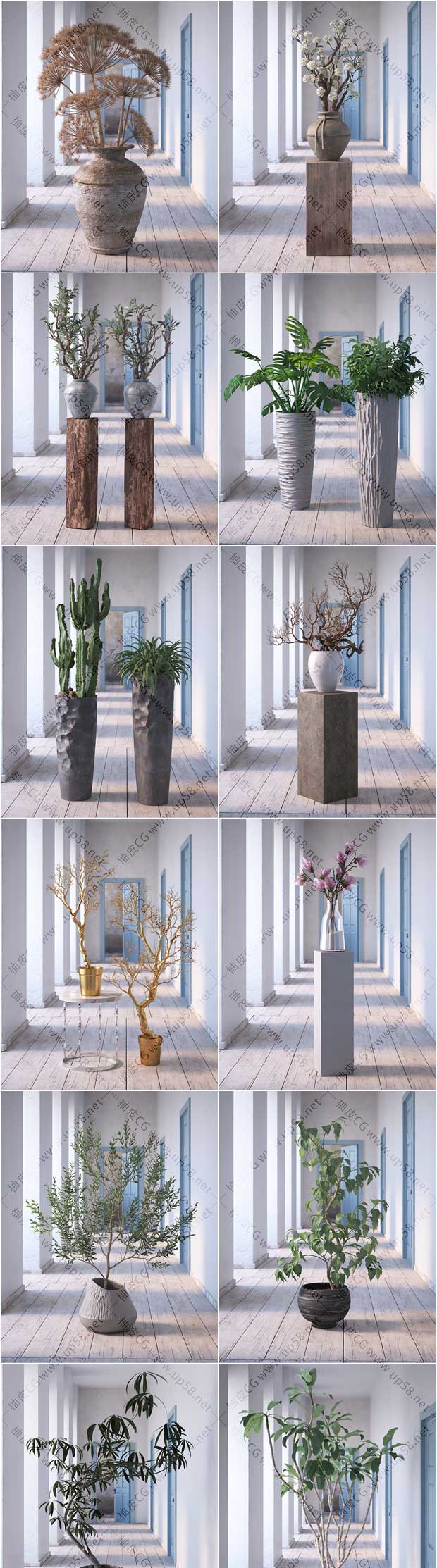 46种3DSMAX / VRay / Corona室内盆栽植物花卉观赏树精细3D模型