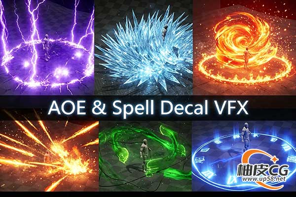 Unreal Engine范围技能与魔法贴花的高质量特效包AOE and Spell Decal VFX