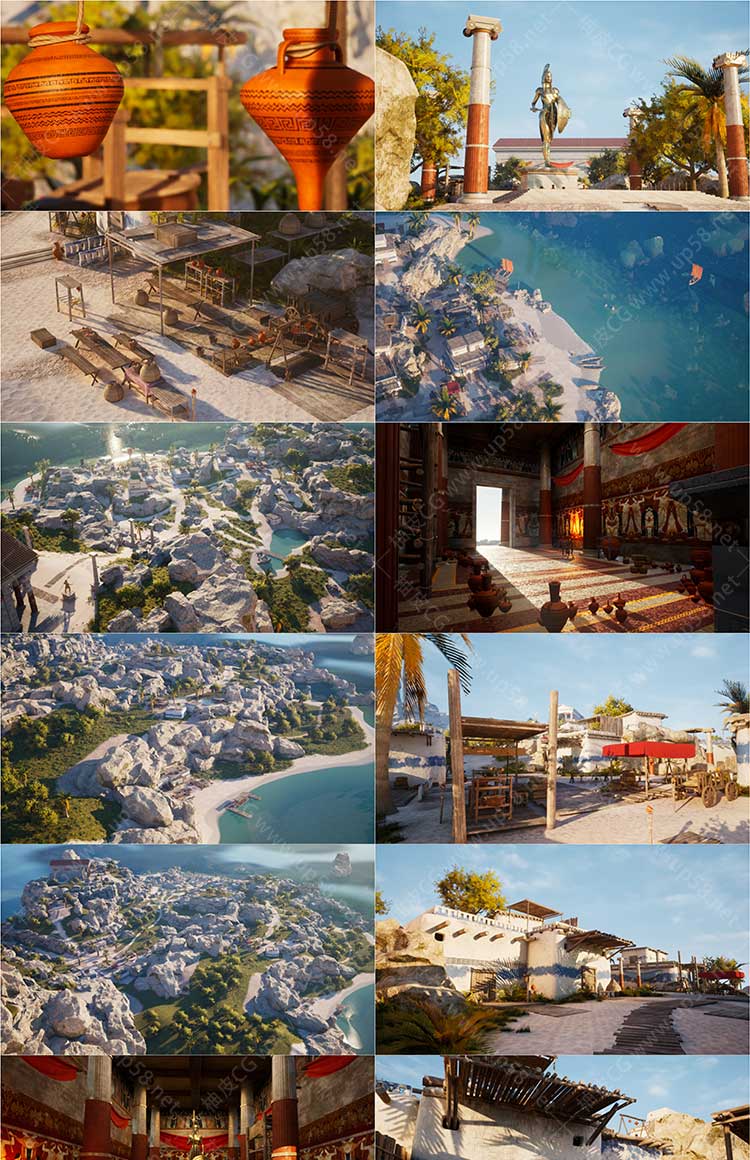 130静态网格+模块化建筑Unreal Engine希腊岛屿环境Greek Island