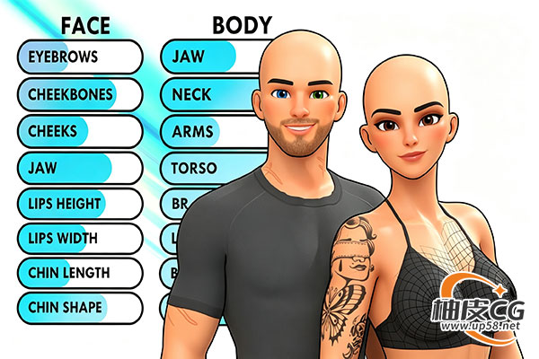 [汉化版]Blender男女双模基础网格包Rigify绑定+80+参数滑块角色创建插件Customisable Female Basemesh
