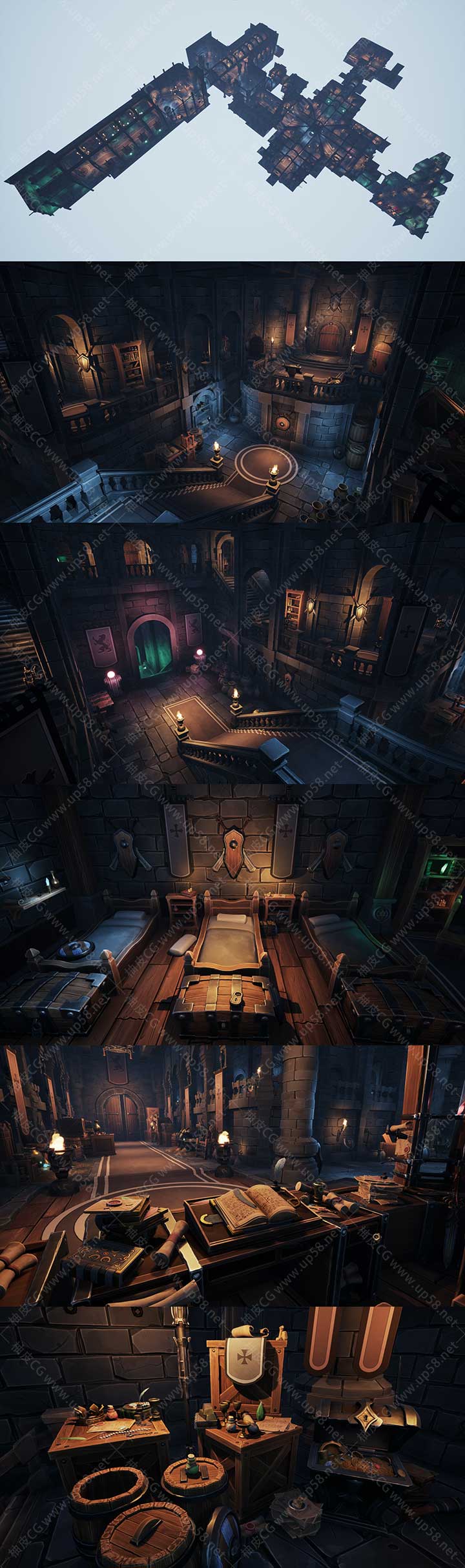 Unreal Engine独特风格地牢城堡场景模型UE素材
