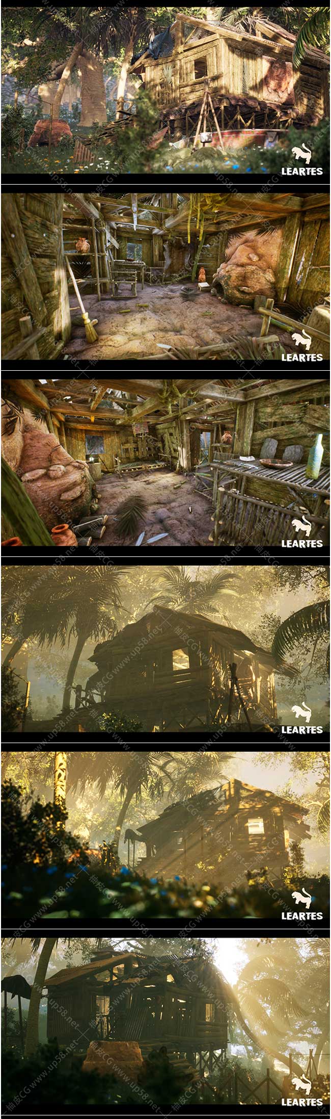 Unreal Engine游戏热带岛屿废弃小屋环境素材包