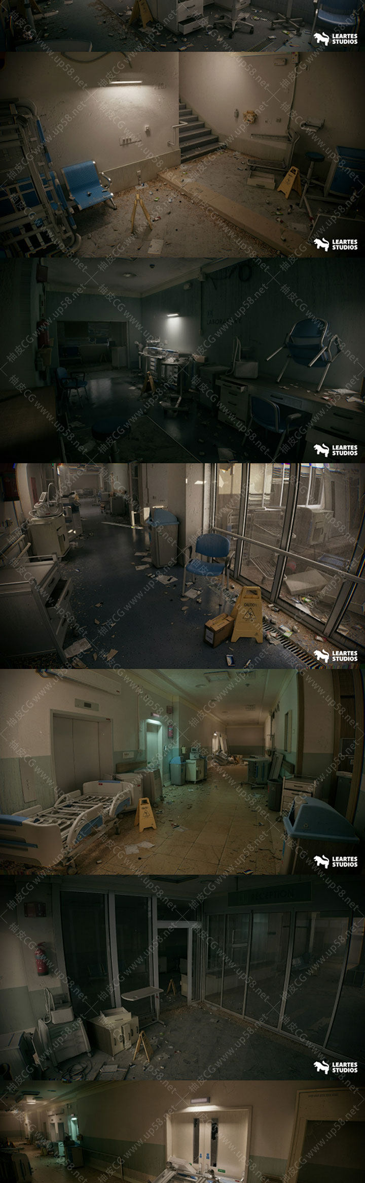 Unreal Engine废弃医院模块化快速搭建写实恐怖环境资产包