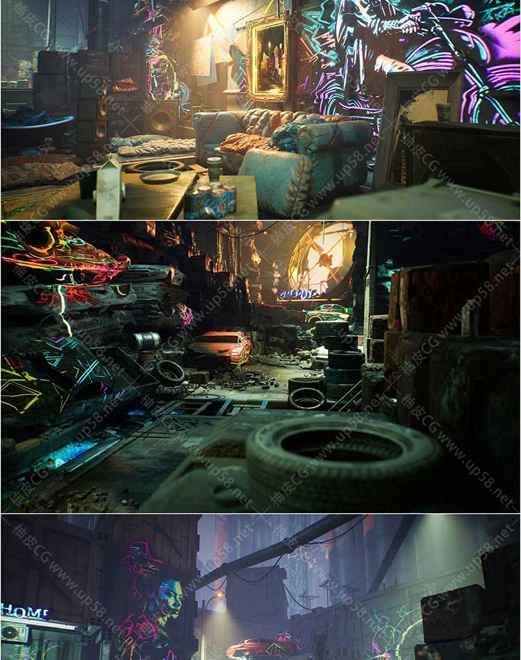 Unreal Engine影视游戏关卡制作多功能赛博废料场环境套装