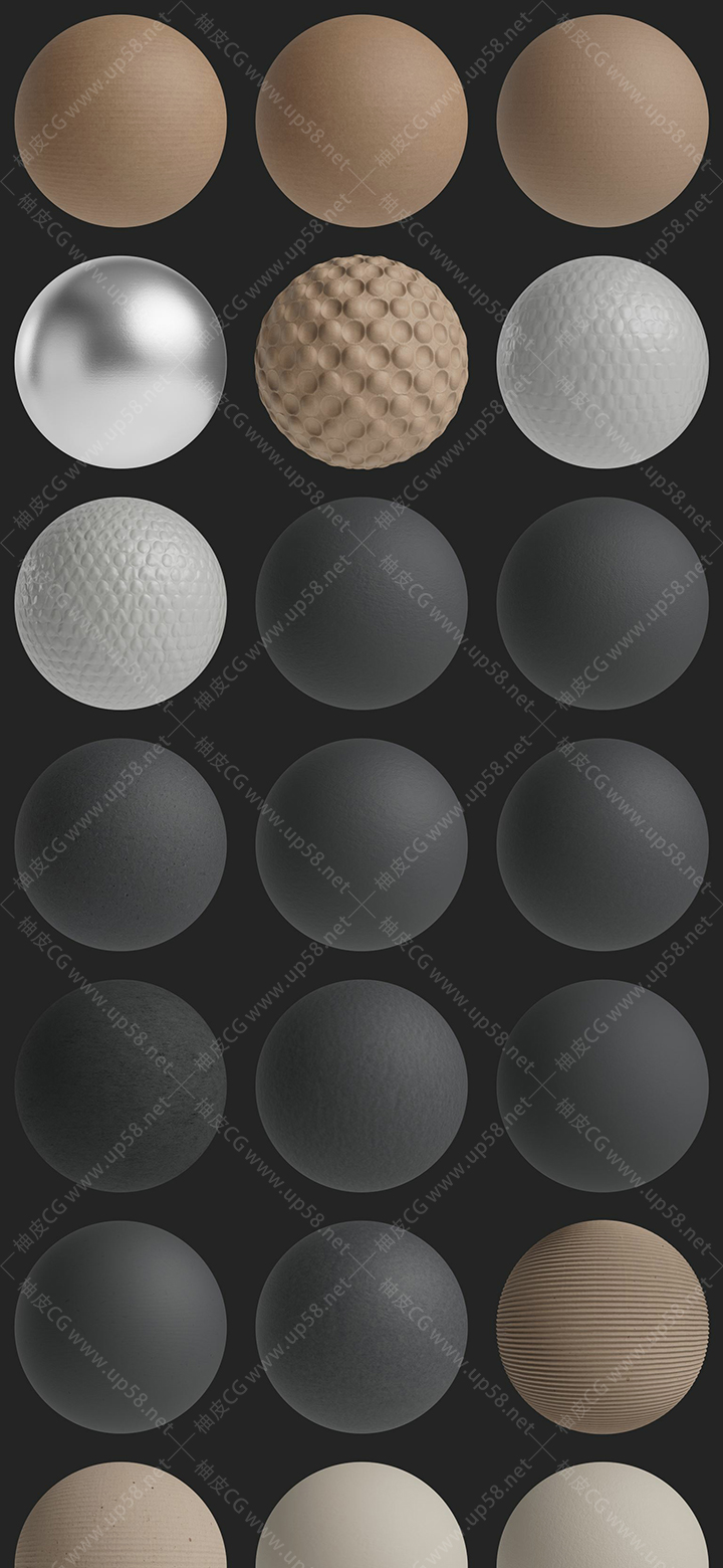 Arnold/Octane/Redshift/C4D纸箱瓦楞纸炭色蛋壳色金属卡纸箔纸牛皮纸材质预设