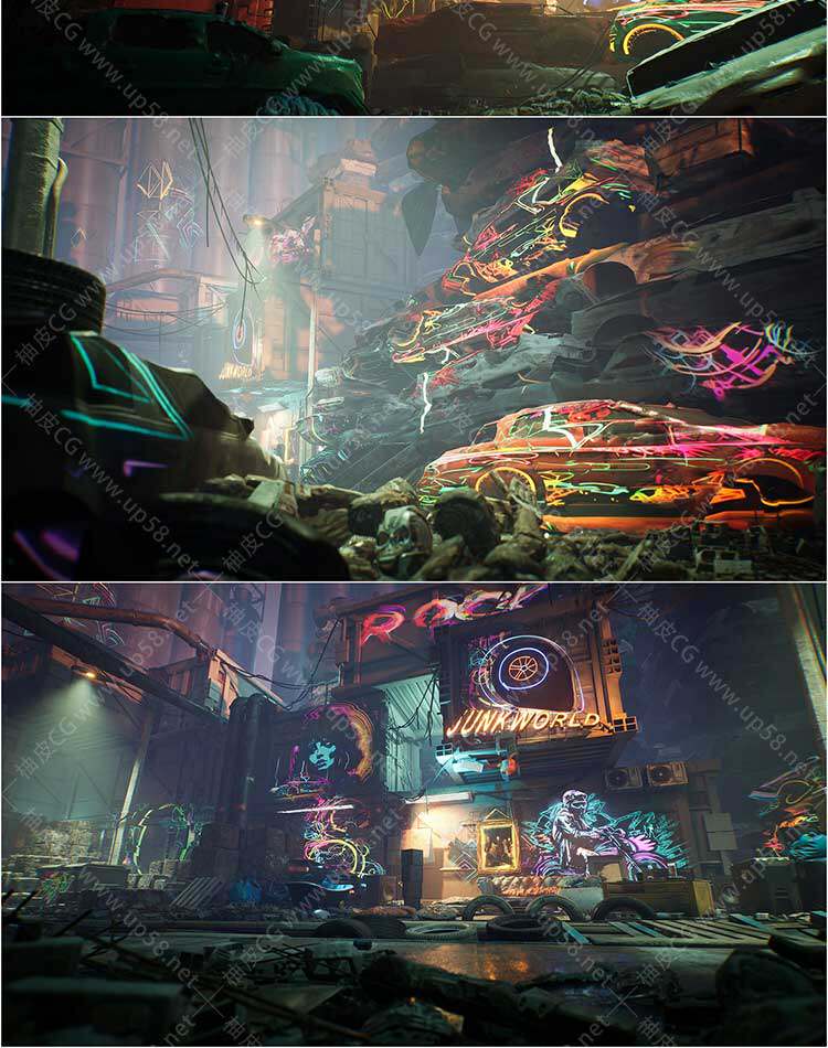 Unreal Engine影视游戏关卡制作多功能赛博废料场环境套装