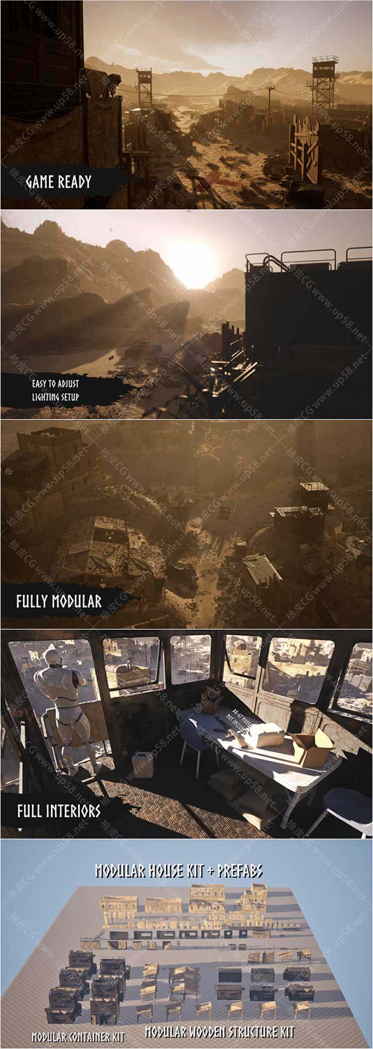 Unreal Engine射击游戏网格模块化沙漠战场战区素材Modular Battlefield Warzone