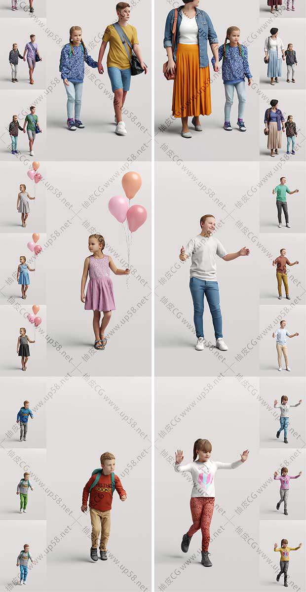 3DSMAX / C4D / Rhino跑步走路玩耍儿童精细3D模型