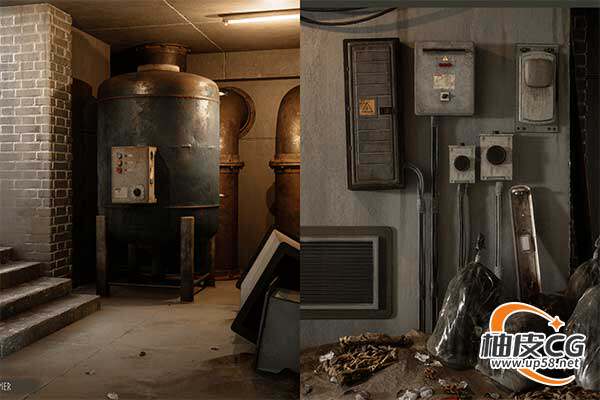 Unreal Engine写实工业通风与电缆系统适合环境细节强化资源包