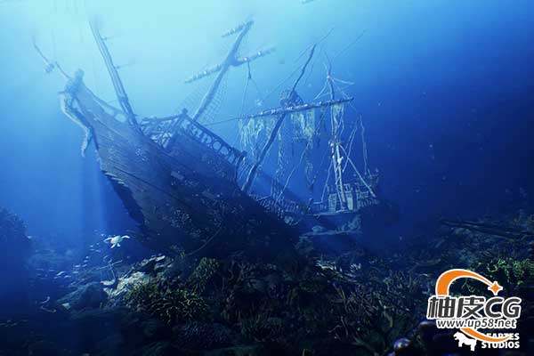 Unreal Engine游戏虚拟场景水下沉船环境素材