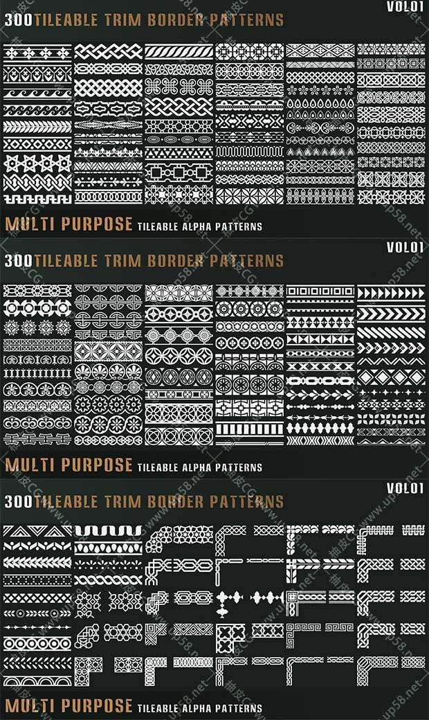 300组4K高清古典精美平铺边框装饰性图案Alpha透明贴图合集