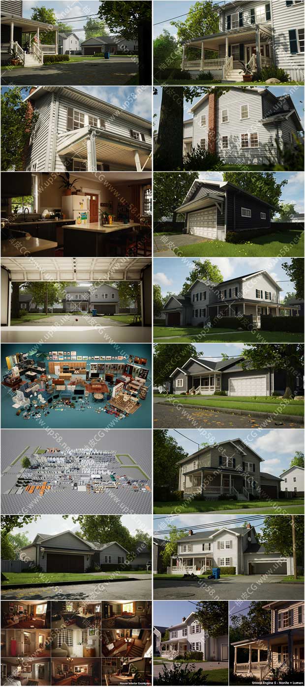 Unreal Engine / UE美式风格别墅住宅模块化套装素材