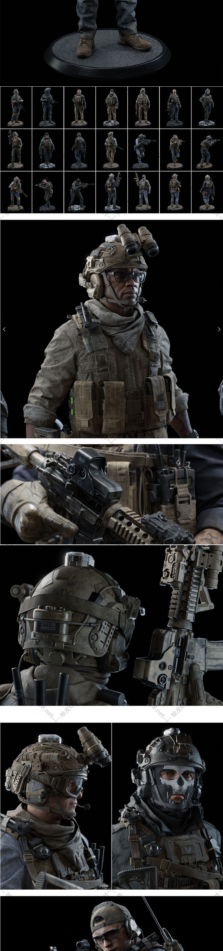 Blender | UE战斗单位战斗角色模块化设计与定制精细3D模型库