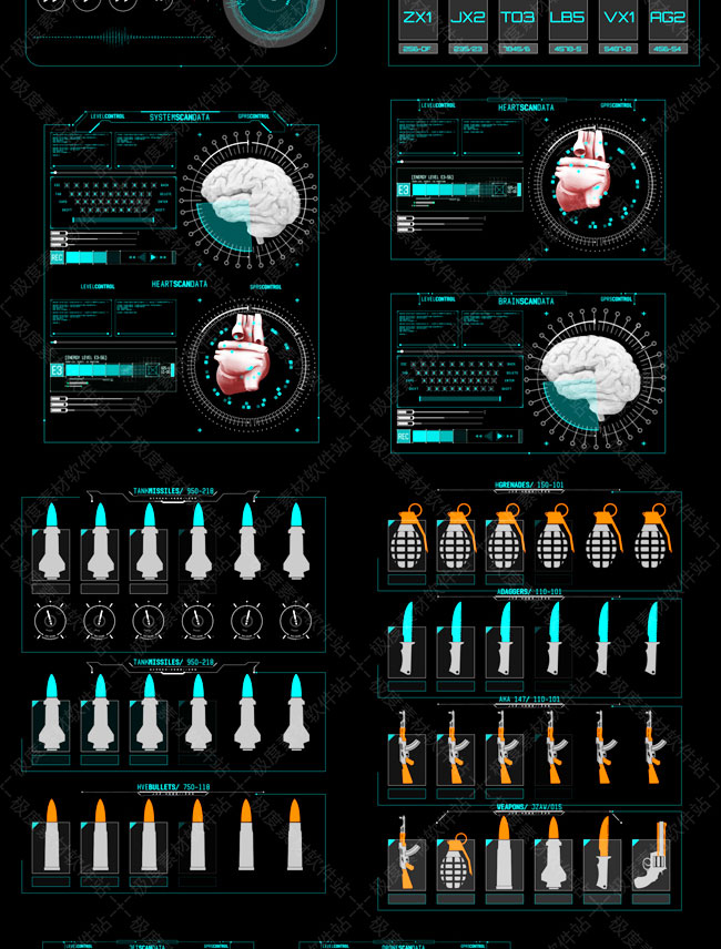 AE模板 科幻感军事战机军舰坦克枪械雷达HUD图形动画屏显特效素材