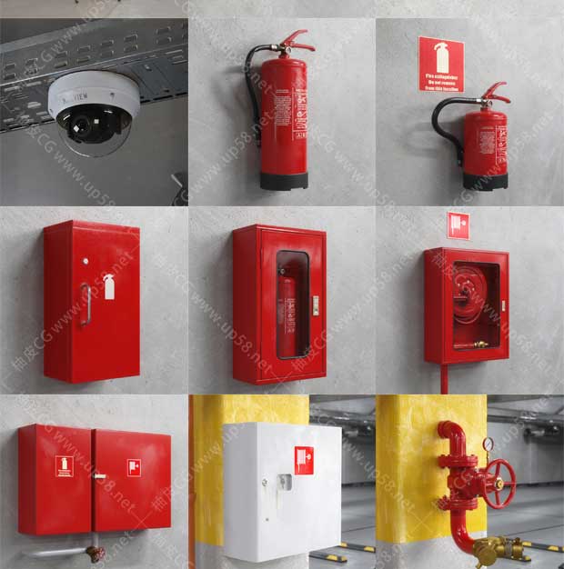 3DSMAX / C4D / VRay工业照明电气设备警报空调摄像头3D模型