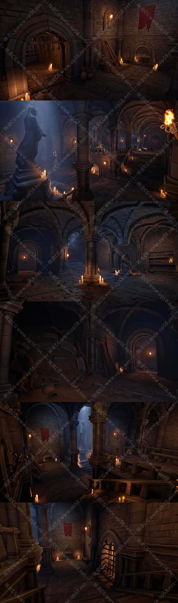 Unreal Engine风格化地下墓穴古墓地牢环境3D场景资源包
