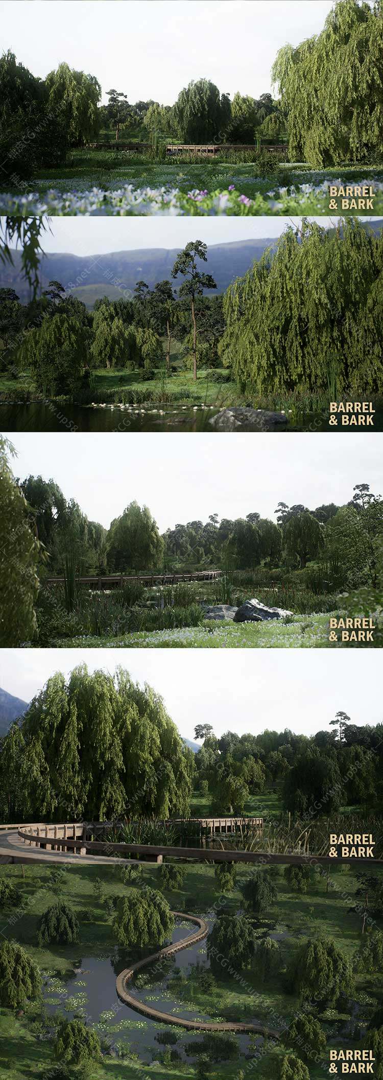 Unreal Engine植物湖面木栈柳湖生物群落环境Willow Lake Biome Environment