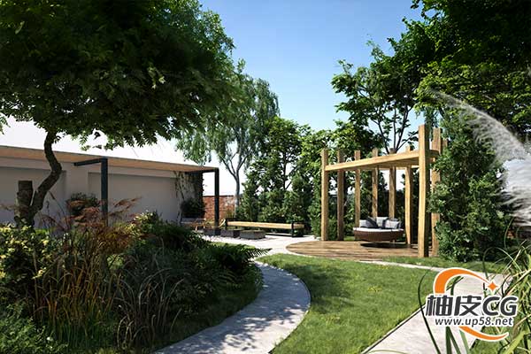 室外现代花园植物泳池灯具休闲家具精细3D场景模型.jpg