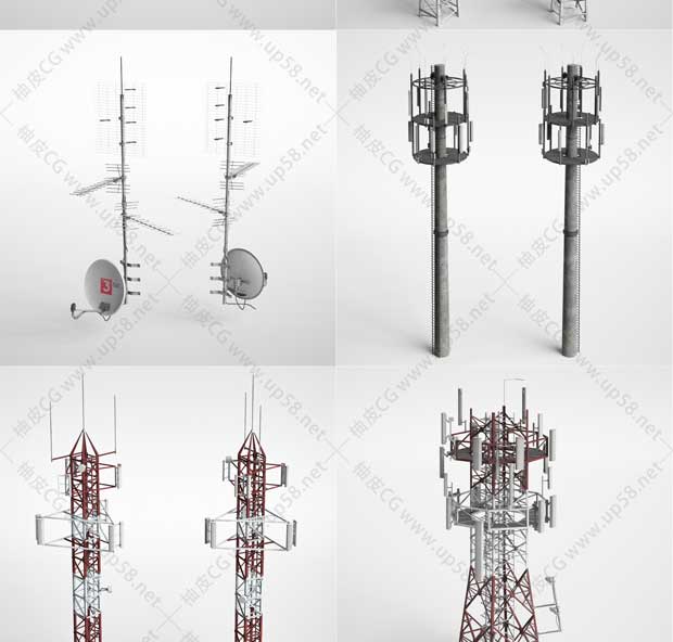 C4D / 3DSMAX / VRay工业建筑电杆天线加油站电力设备3D模型