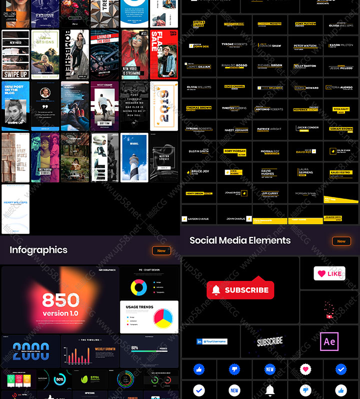 AE脚本预设 信息表呼出指引标识展示标题排版转场动画音效工具包(支持中/英文AE修复版)