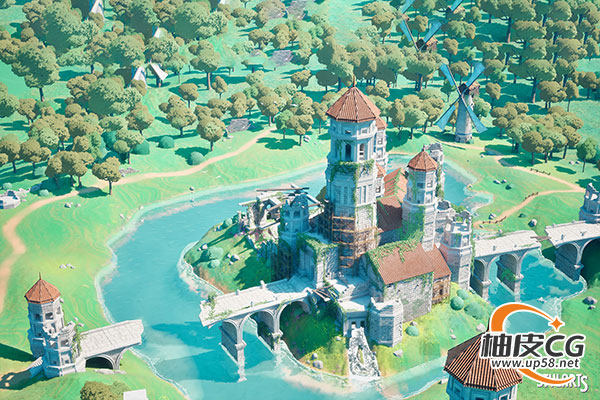 Unreal Engine戏开发环境创作模块化高细节风格化废墟资产包