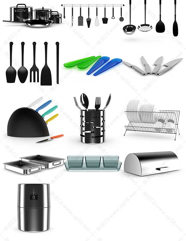 3DMAX / C4D / VRay家用厨房炊具餐具高精度3D模型