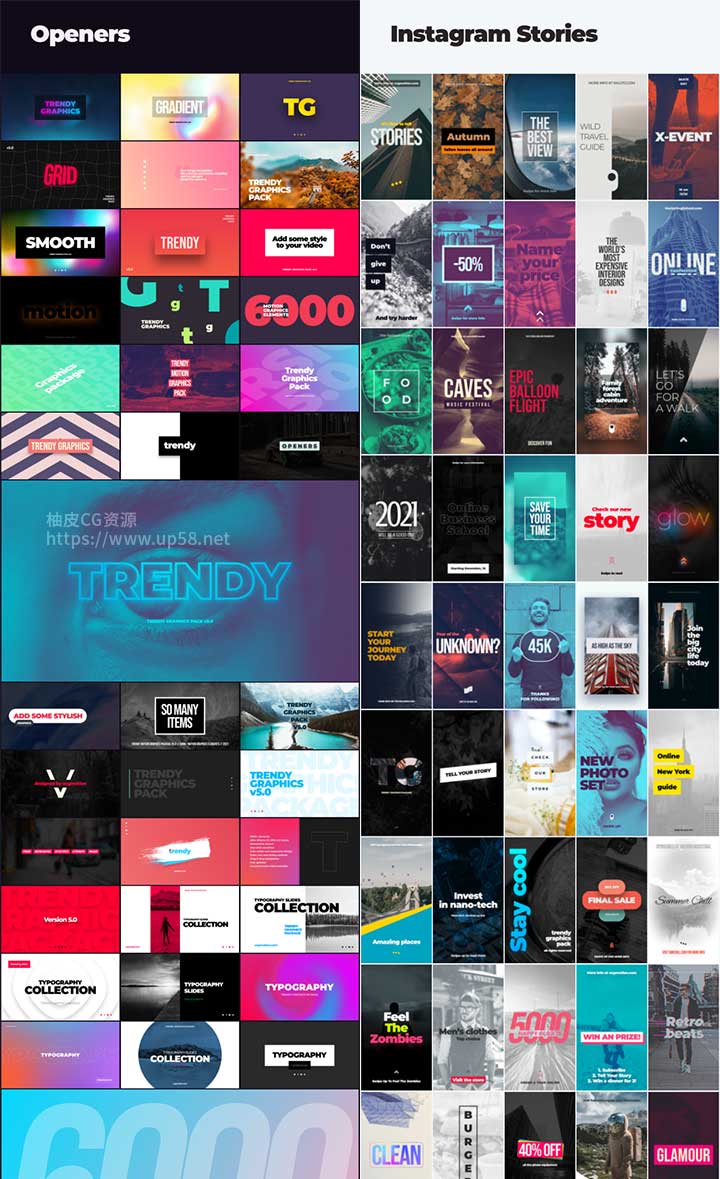 AE脚本 Pr预设 6000组文字标题字幕排版动态背景指引线标识MG动画