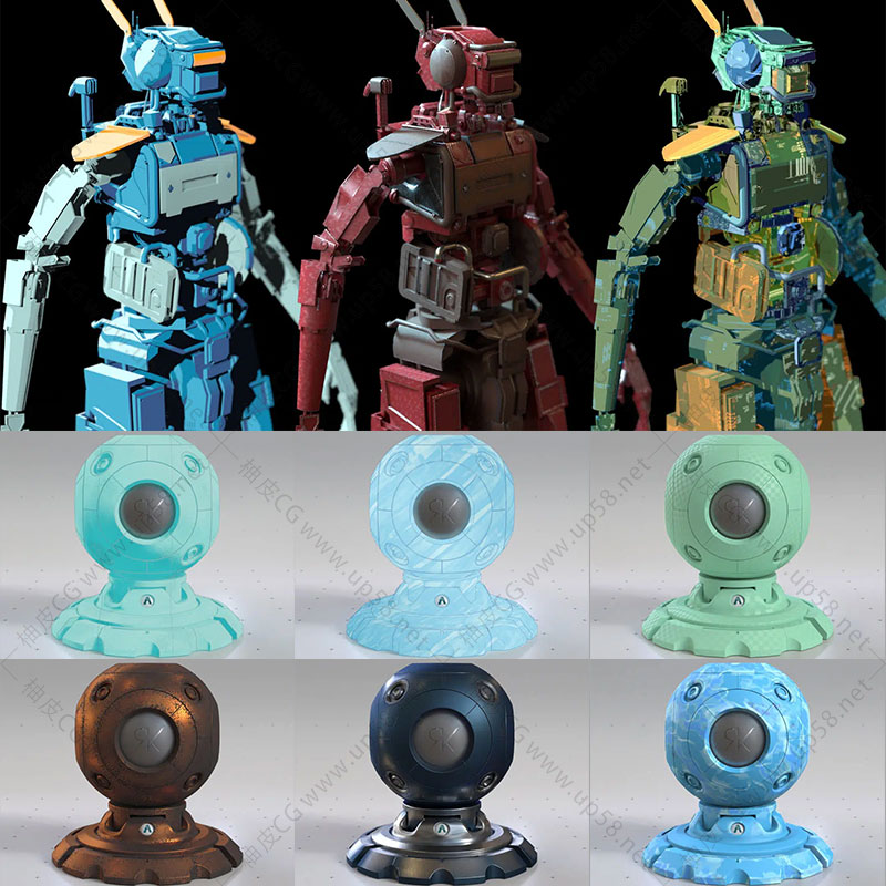 C4D Arnold金属科幻游戏卡通扁平手绘彩铅建筑专业低模材质球预设