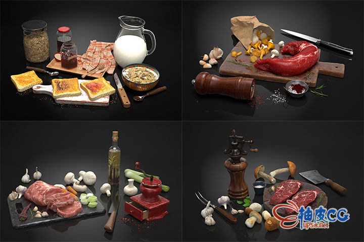 食品水果干果蔬菜餐饮器皿高精度3D模型