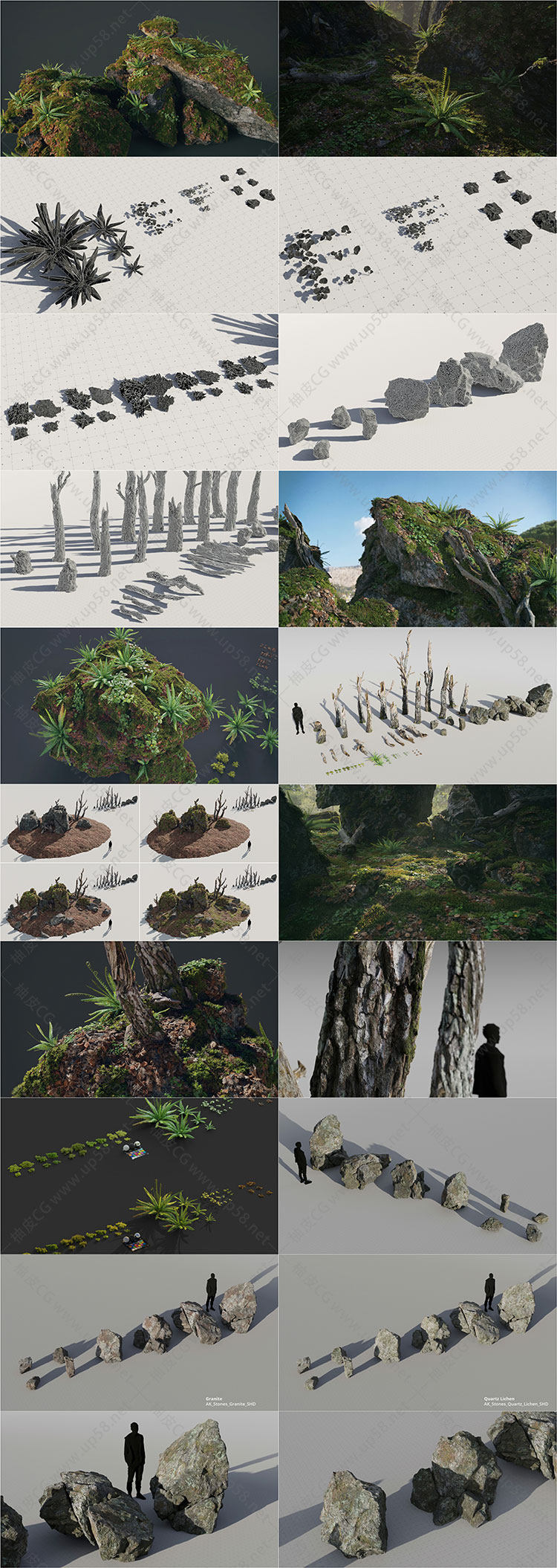 Blender打造自然森林地面苔藓地表散布3D模型素材(含中文字幕教程)