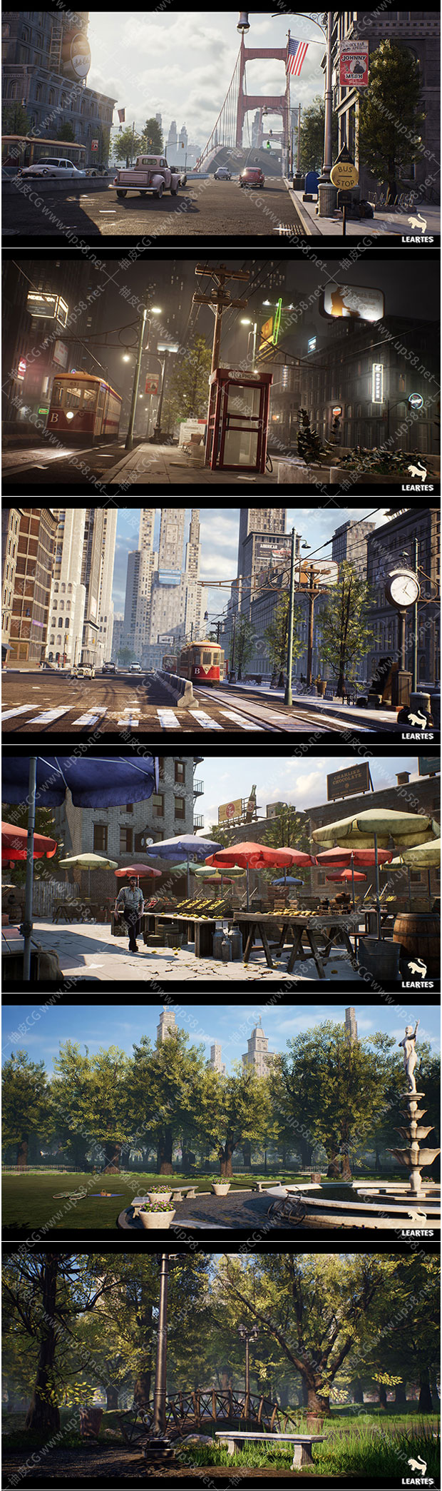 虚幻引擎Unreal Engine 1950年代纽约市环境 Megapack（带内饰和人物的模块化）环境包UE资产