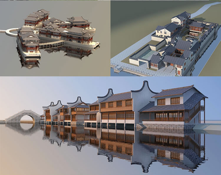 3Dmax中国风古建筑庭院楼阁城楼牌坊亭子3D模型素材库