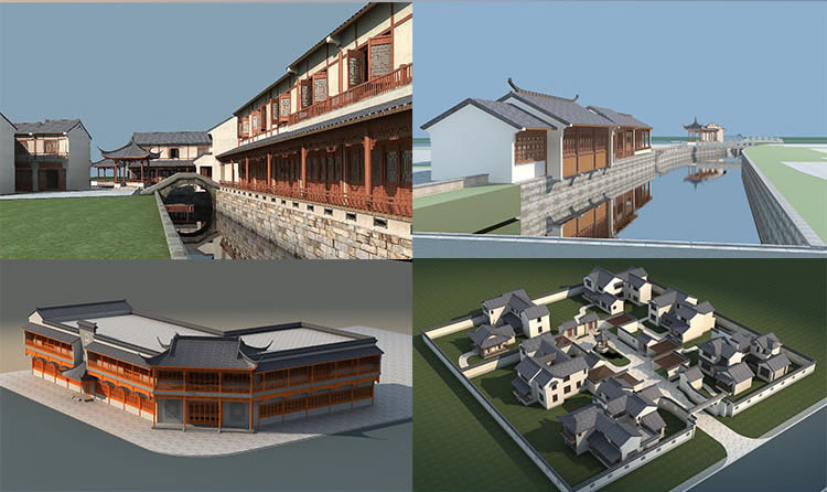 3Dmax中国风古建筑庭院楼阁城楼牌坊亭子3D模型素材库