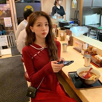 European Station 2021 autumn new dress womens fashion party Annual dress Hepburn wind New Year red New Year