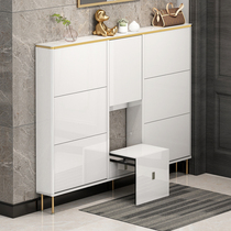 Ultra-slim shoe cabinet 17cm Home door New entry Entrance Hopper Style Bright Light Grilled Lacquered White Narrow Genguan Locker custom-made