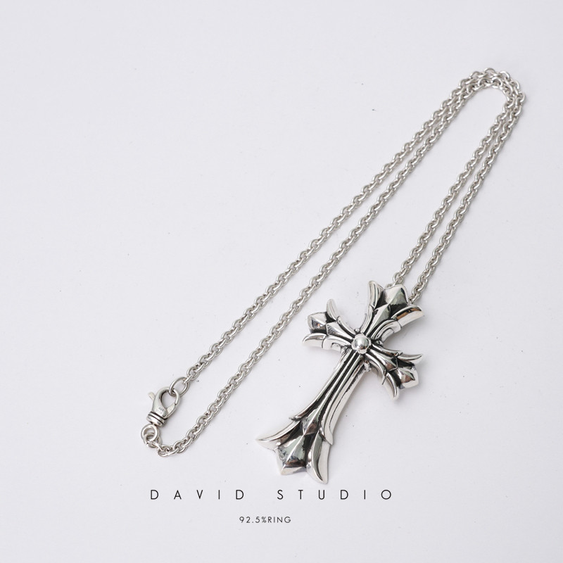 David studio925 sterling silver double cross pendant necklace domineering tidal male motorcycle punk male necklace