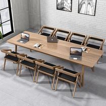 Simple Nordic solid wood conference table Long table Office large workbench Tea room tea table reception room negotiation table and chair combination
