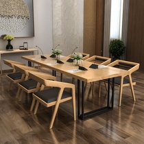  Solid wood loft retro industrial style conference table Cafe restaurant office training negotiation computer table and chair combination
