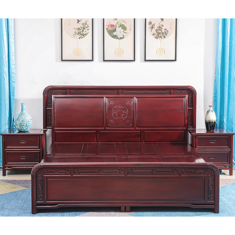 African rosewood simple modern double bed 1 8 meters earless mahogany bed bedroom fully furnished Chinese solid wood furniture