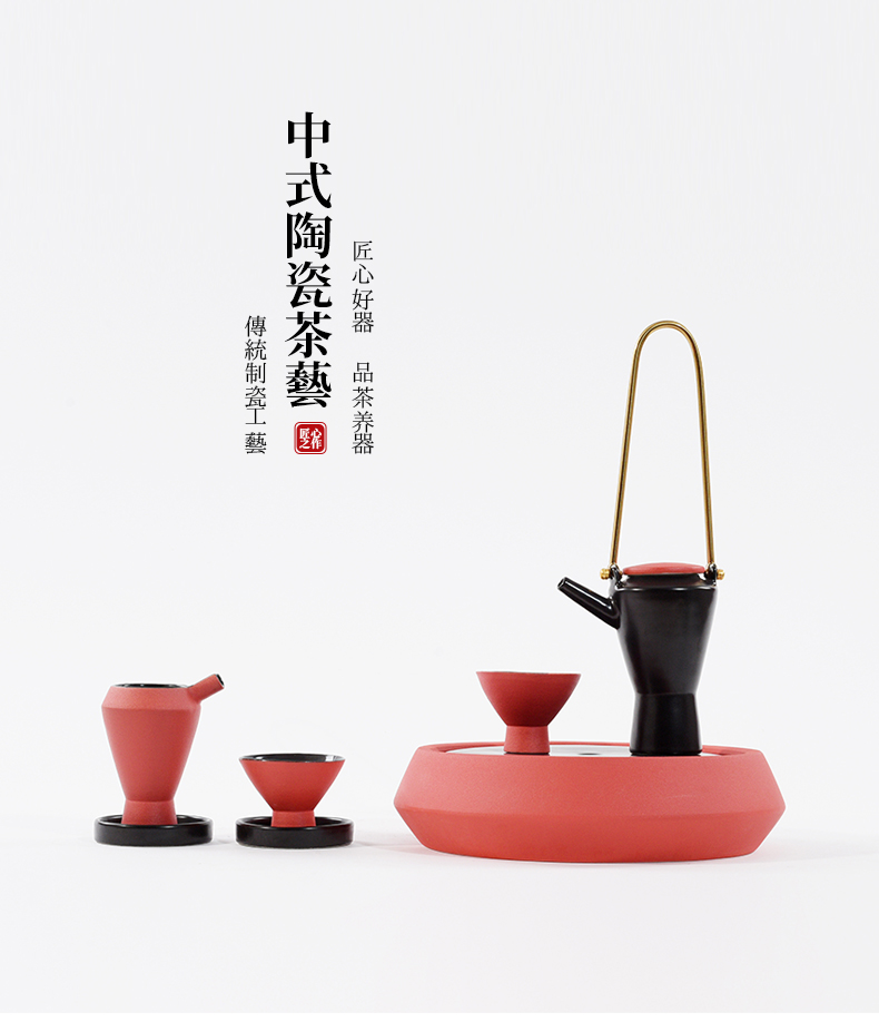 New Chinese style red ceramic tea set example room decoration soft furnishing articles creative Japanese teahouse tea table decorations