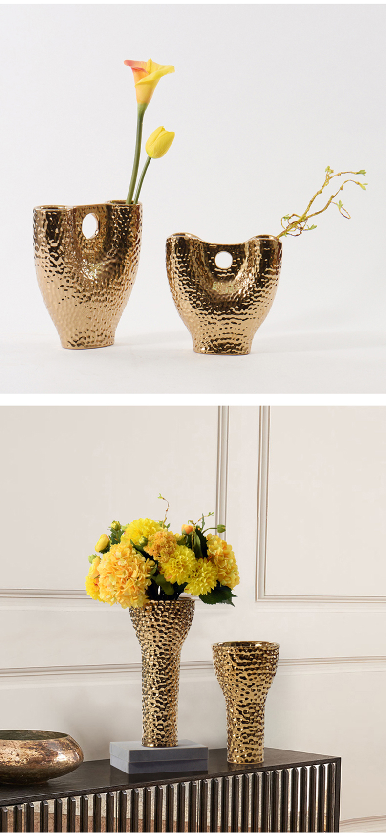 Creative move electroplating gold ceramic vase furnishing articles sitting room of Europe type restoring ancient ways the desktop cellular flower arranging flower decoration